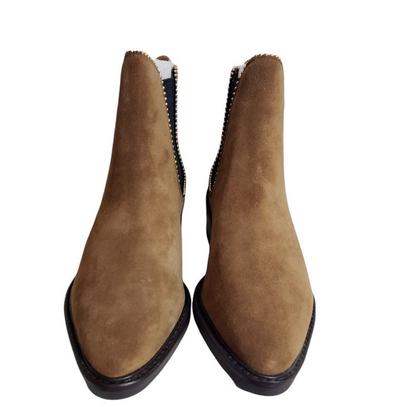 Coach Womens Brown Suede Almond Toe Slip On Stud Booties Ankle Boots Size 10B 6B - Picture 5 of 9
